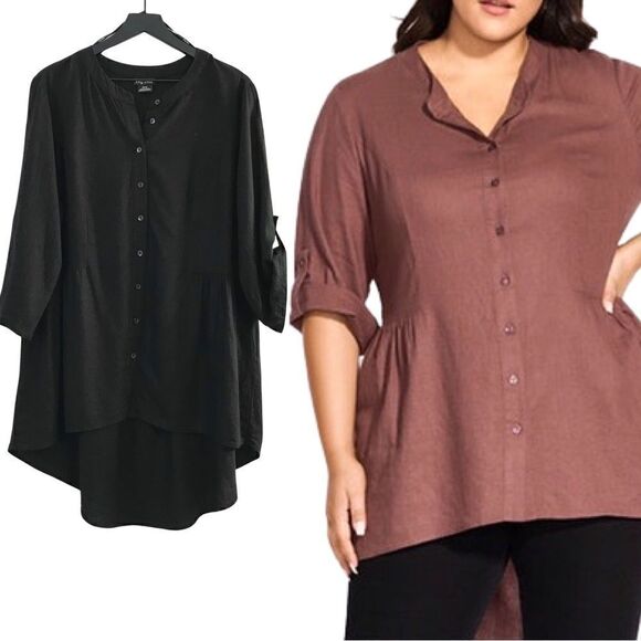 City Chic Linen Safari Button Down Top Blouse - Picture 1 of 12